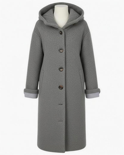Manteau femme laine oversize capuche, coloris gris