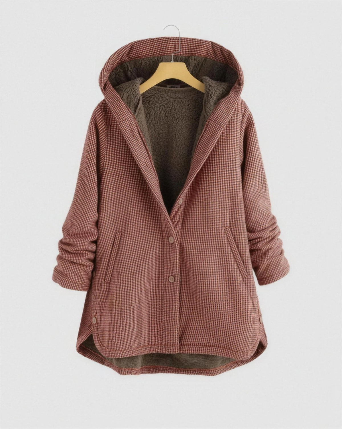 Manteau long femme capuche doublé polaire - rouge