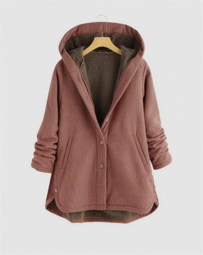 Manteau long femme capuche doublé polaire - rouge