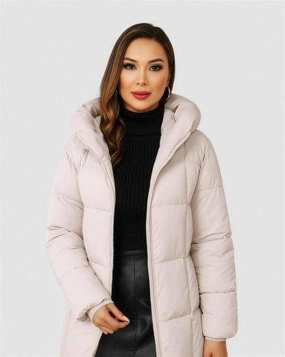 Manteau long matelassé femme capuche - beige