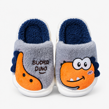 Chausson monstre gris en peluche, vue de face, chausson d'hiver enfant