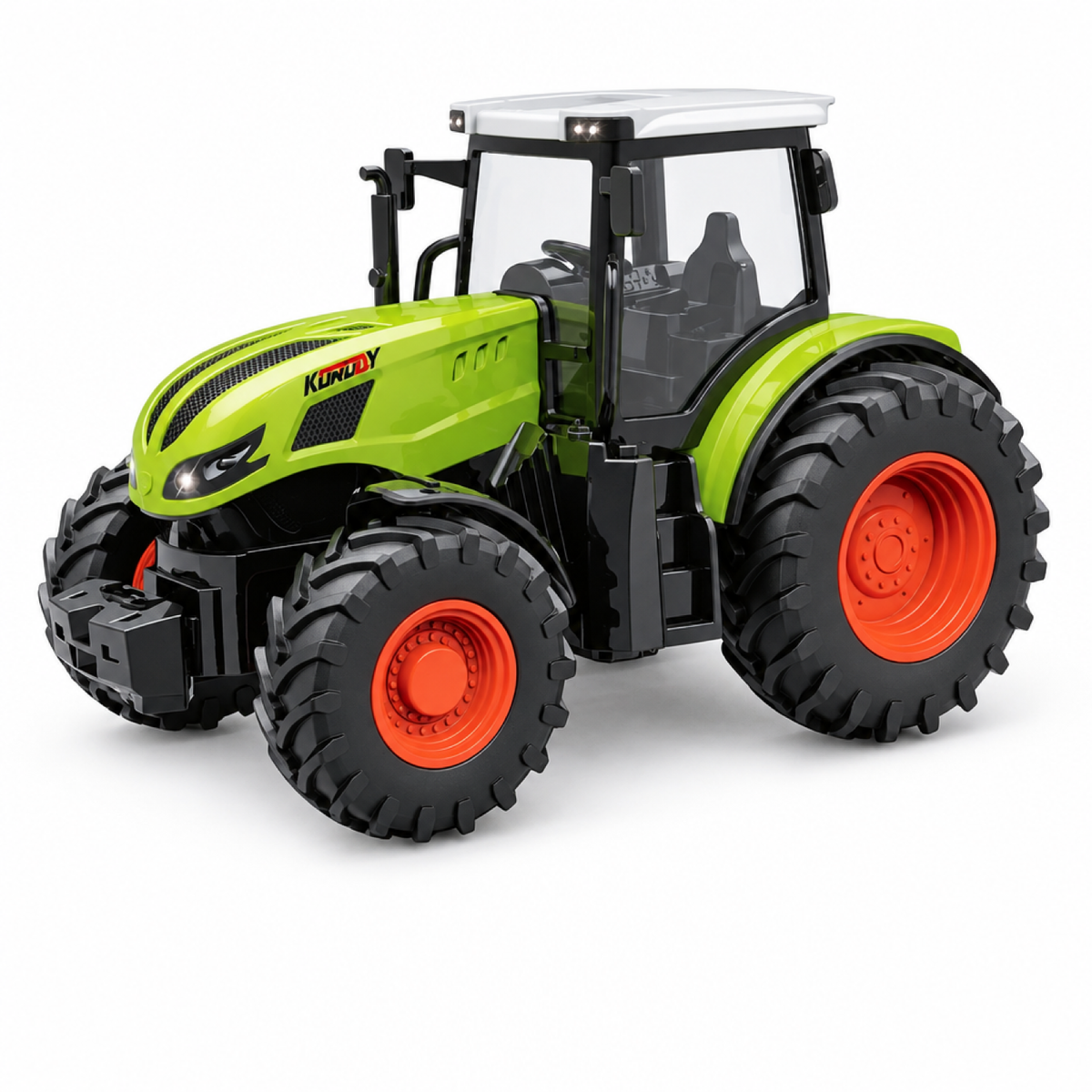 Tracteur jouet agricole vert classique à l'échelle 1:16 avec cabine vitrée et jantes rouges