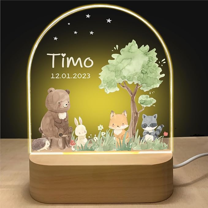 Veilleuse LED personnalisée pour enfant, motif Famille 2 gravé sur acrylique