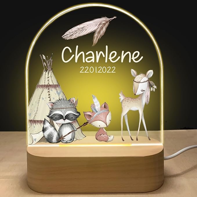 Veilleuse LED personnalisée pour enfant, motif Famille 4 gravé sur acrylique