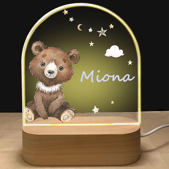 Veilleuse LED personnalisée pour enfant, motif Ours 2 gravé sur acrylique