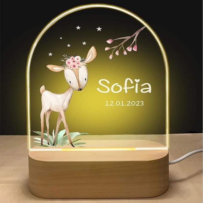 Veilleuse LED personnalisée pour enfant, motif Biche gravé sur acrylique