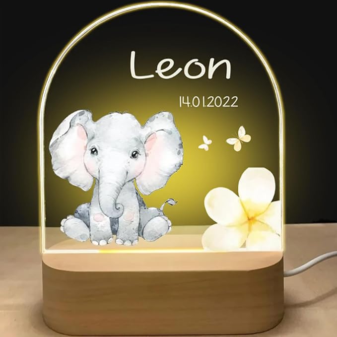Veilleuse LED personnalisée pour enfant, motif Éléphant gravé sur acrylique
