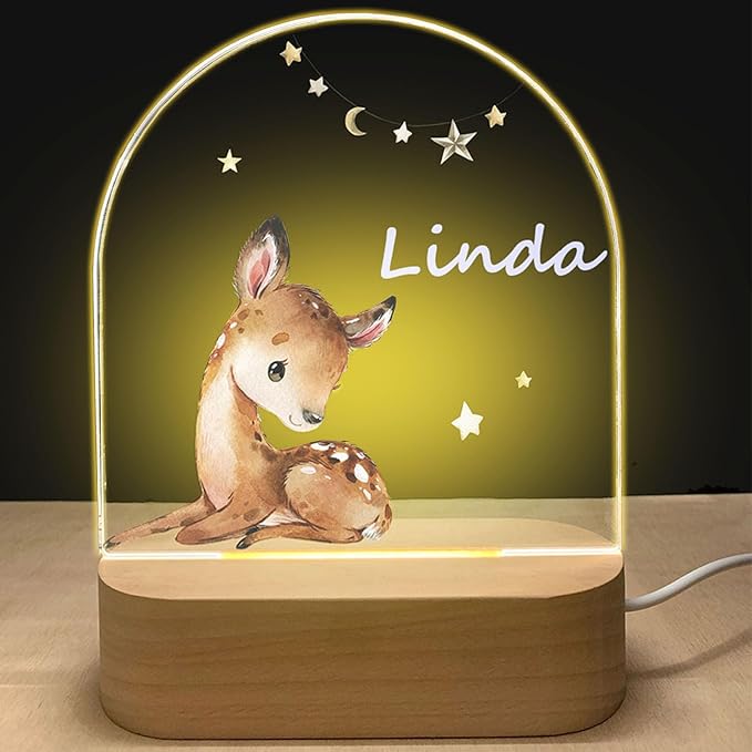 Veilleuse LED personnalisée pour enfant, motif Faon gravé sur acrylique