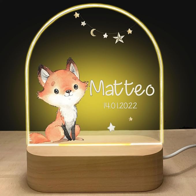 Veilleuse LED personnalisée pour enfant, motif Renard gravé sur acrylique