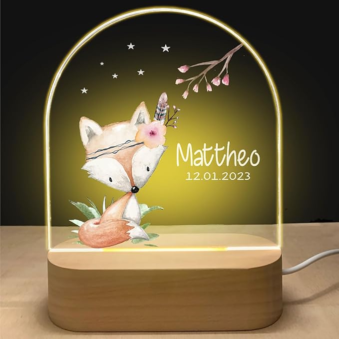 Veilleuse LED personnalisée pour enfant, motif Petit Renard gravé sur acrylique