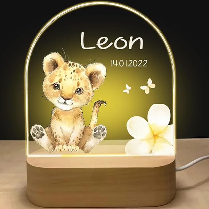 Veilleuse LED personnalisée pour enfant, motif Lion gravé sur acrylique