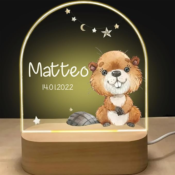 Veilleuse LED personnalisée pour enfant, motif Taupe gravé sur acrylique