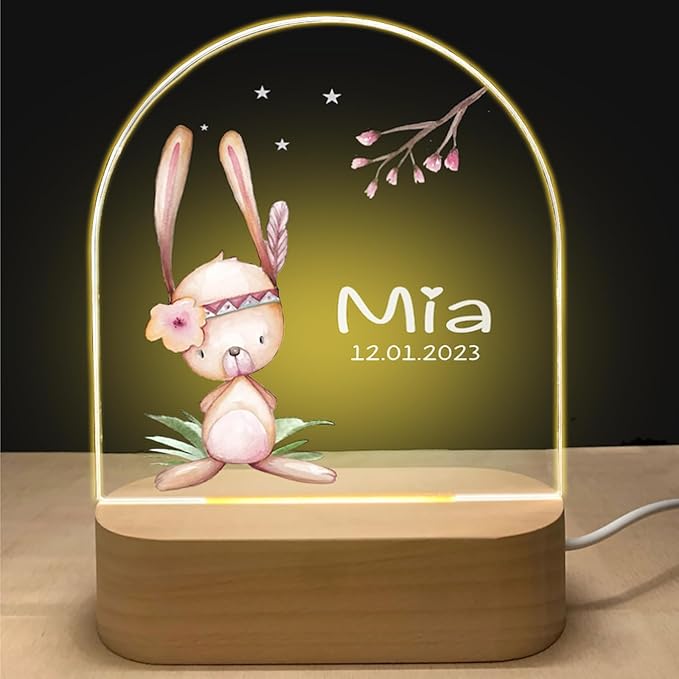 Veilleuse LED personnalisée pour enfant, motif Lapin gravé sur acrylique