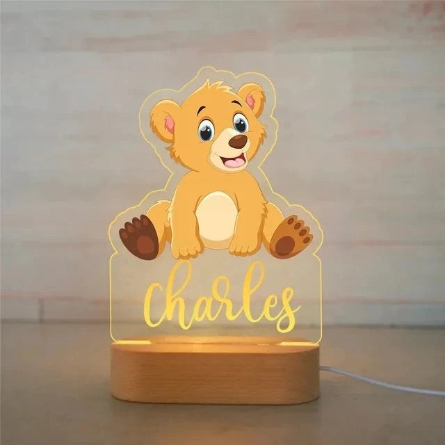 Veilleuse animaux de la savane personnalisée, motif Ours avec prénom personnalisé