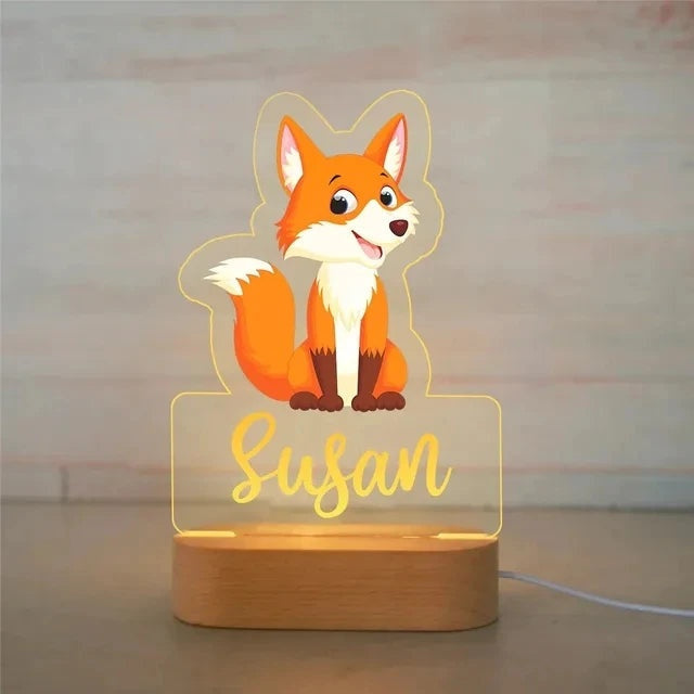Veilleuse animaux de la savane personnalisée, motif Renard avec prénom personnalisé
