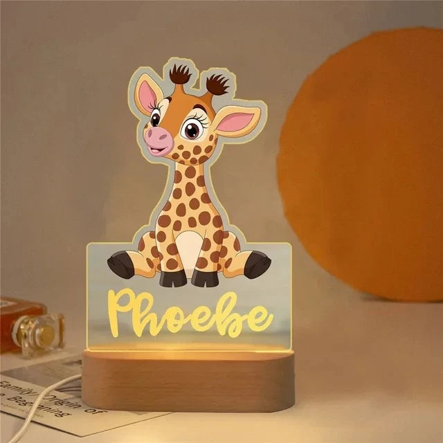 Veilleuse animaux de la savane personnalisée, motif Girafe avec prénom personnalisé