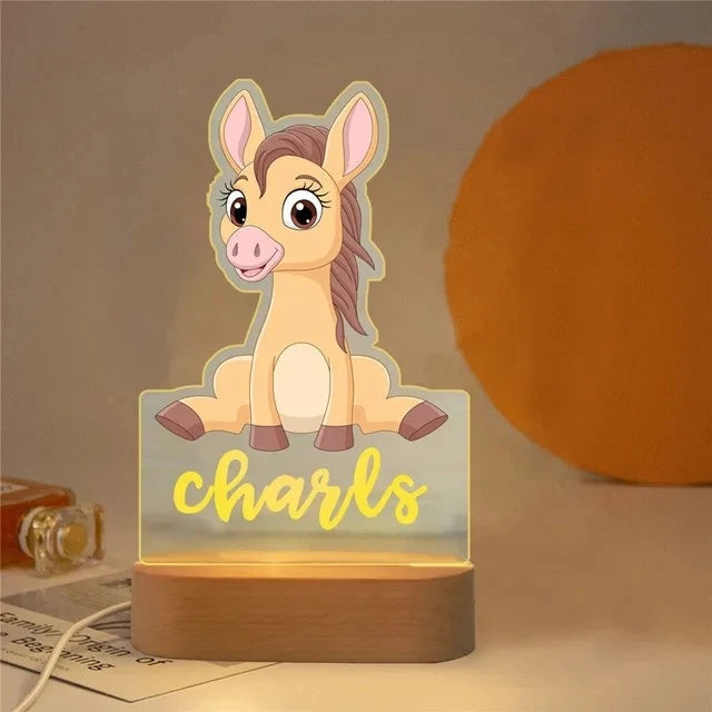 Veilleuse animaux de la savane personnalisée, motif Cheval avec prénom personnalisé