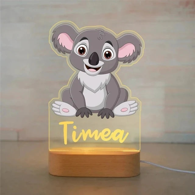 Veilleuse animaux de la savane personnalisée, motif Koala avec prénom personnalisé