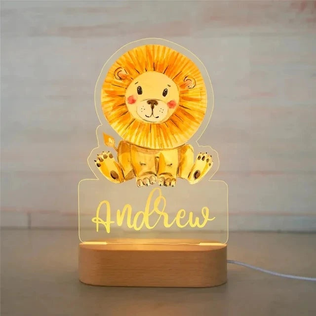 Veilleuse animaux de la savane personnalisée, motif Lion avec prénom personnalisé