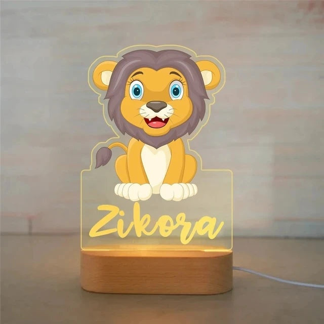 Veilleuse animaux de la savane personnalisée, motif Lion Moderne avec prénom personnalisé