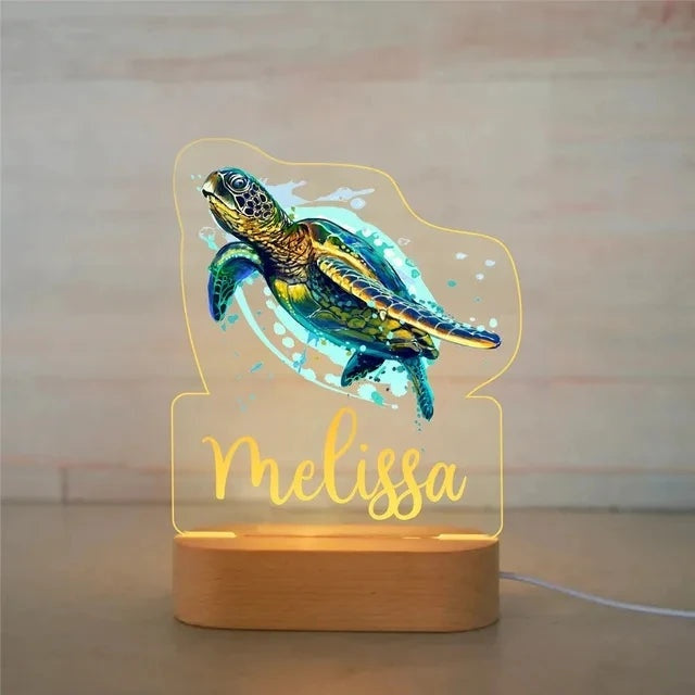 Veilleuse animaux de la savane personnalisée, motif Tortue avec prénom personnalisé