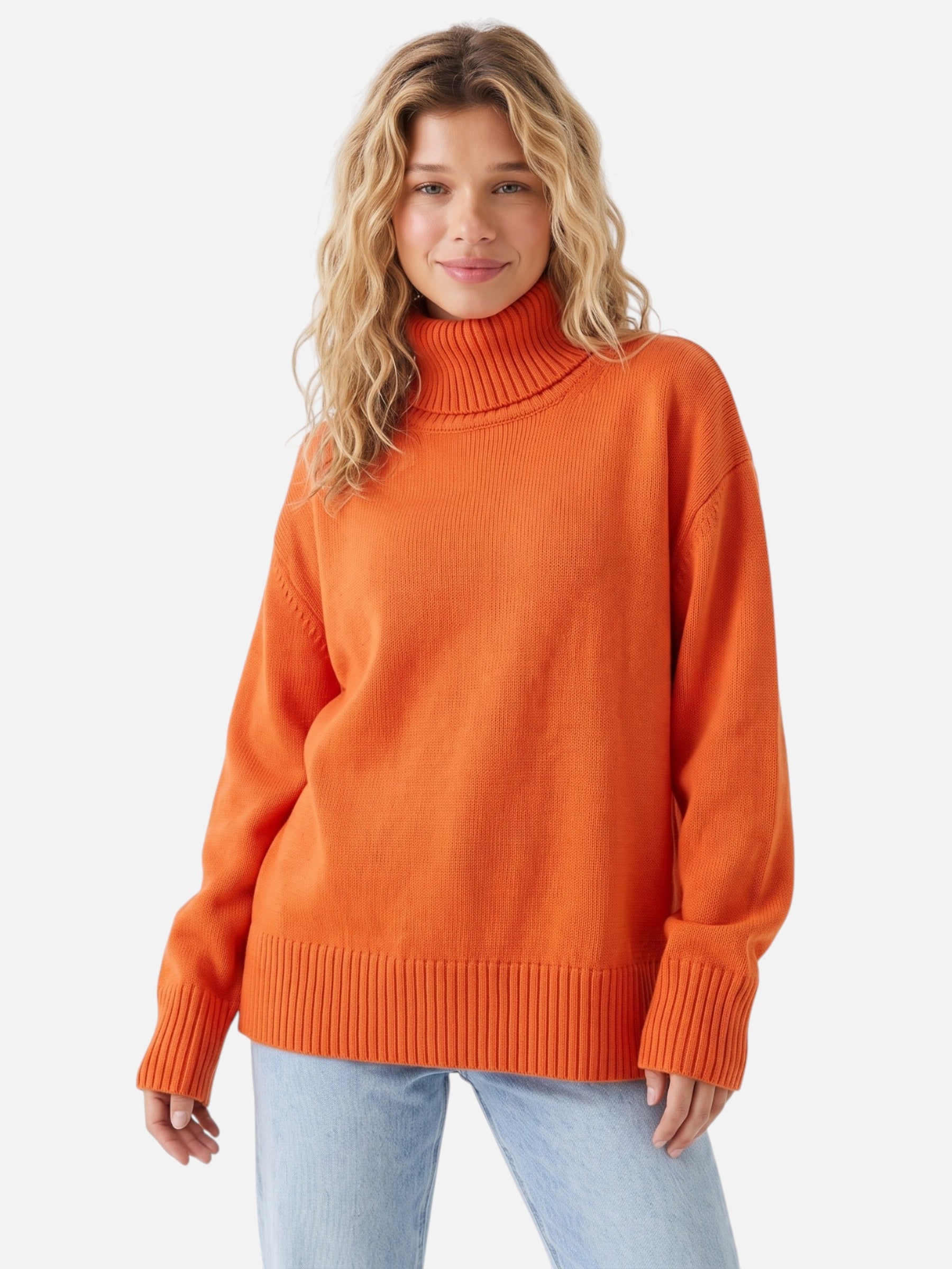 Pull col roulé oversize femme, coloris Orange