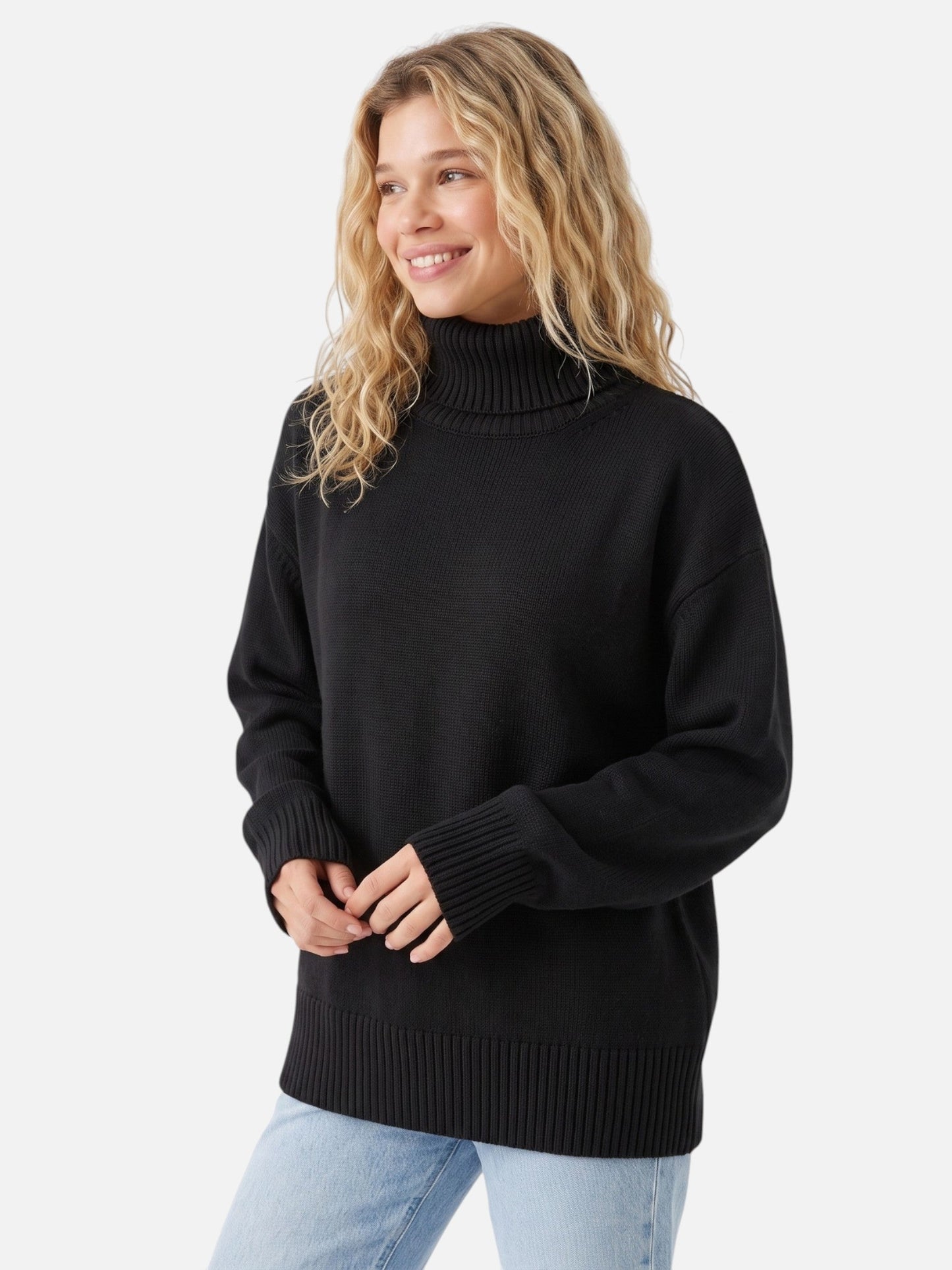Pull col roulé oversize femme, coloris Noir