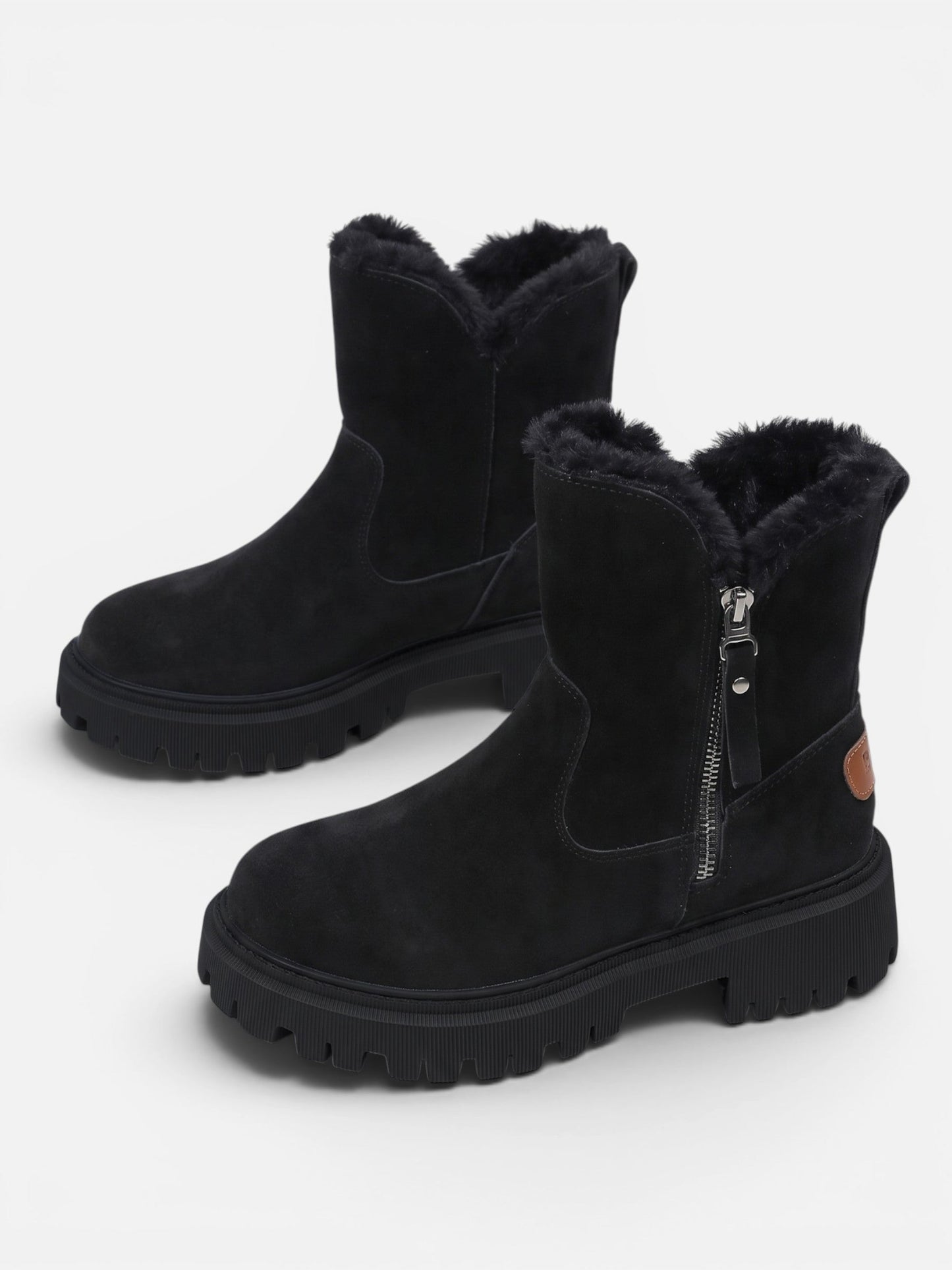 Bottines en daim fourrées femme, coloris Noir
