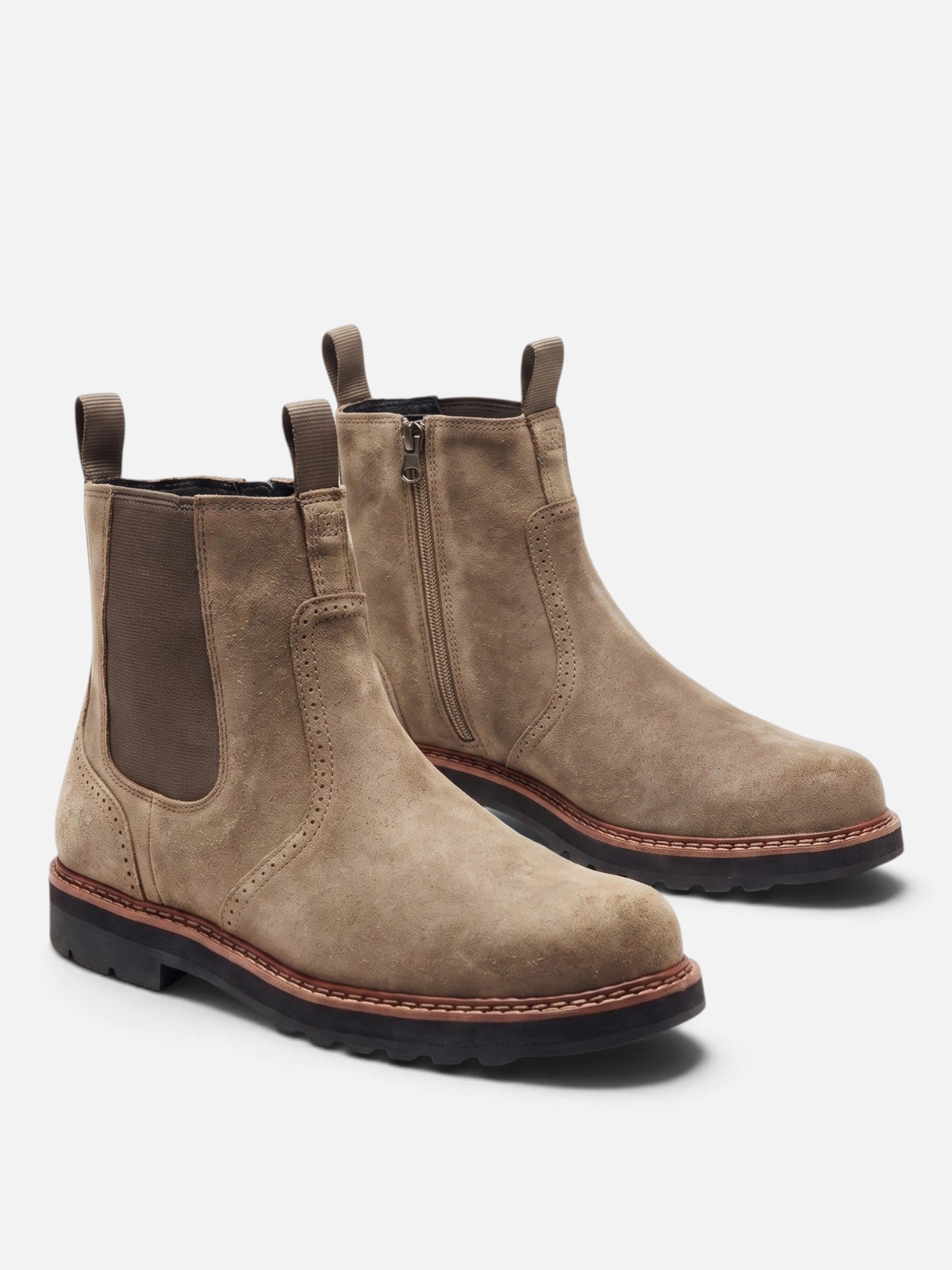 Bottines Chelsea homme kaki, aspect cuir et daim, vue de côté