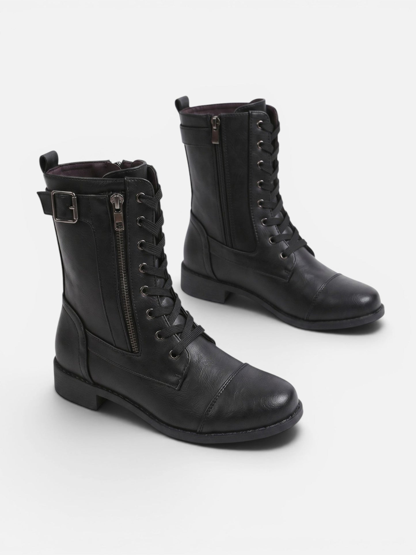 Rangers femme en cuir noir à lacets, vue de profil