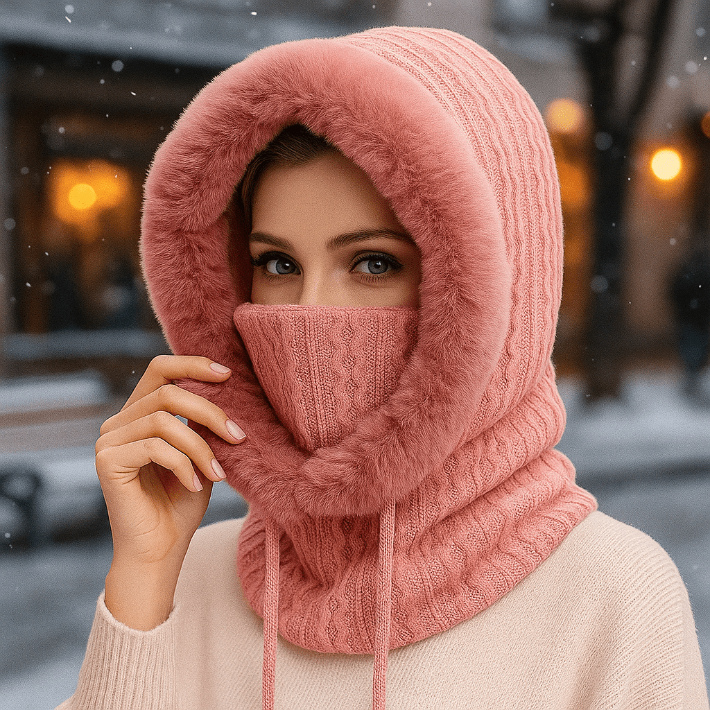 écharpe à capuche femme, coloris rose clair