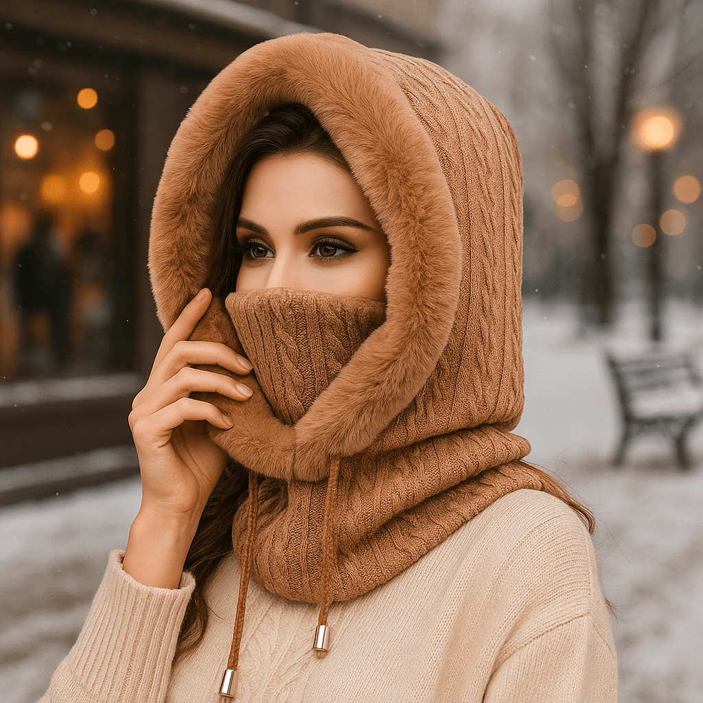 écharpe à capuche femme, coloris marron