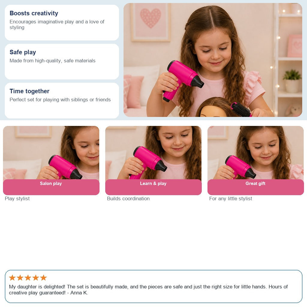 Gros plan des accessoires de coiffure en plastique du coffret salon de coiffure pour enfants