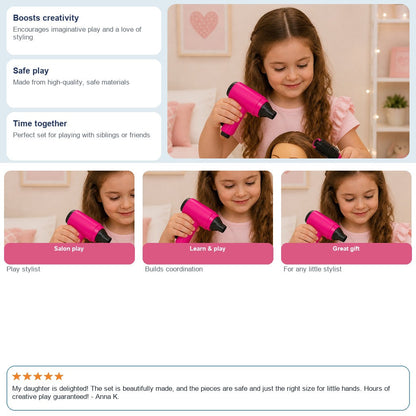 Gros plan des accessoires de coiffure en plastique du coffret salon de coiffure pour enfants