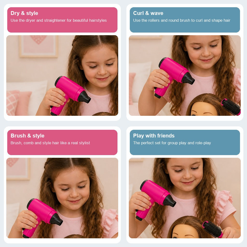 Différentes façons de jouer avec le coffret salon de coiffure : brossage, coiffure et accessoires de style