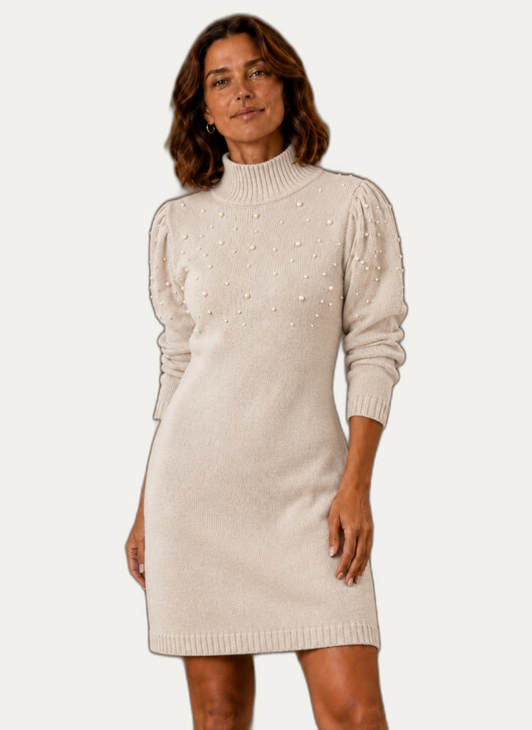 Robe en tricot femme col montant, vue de face