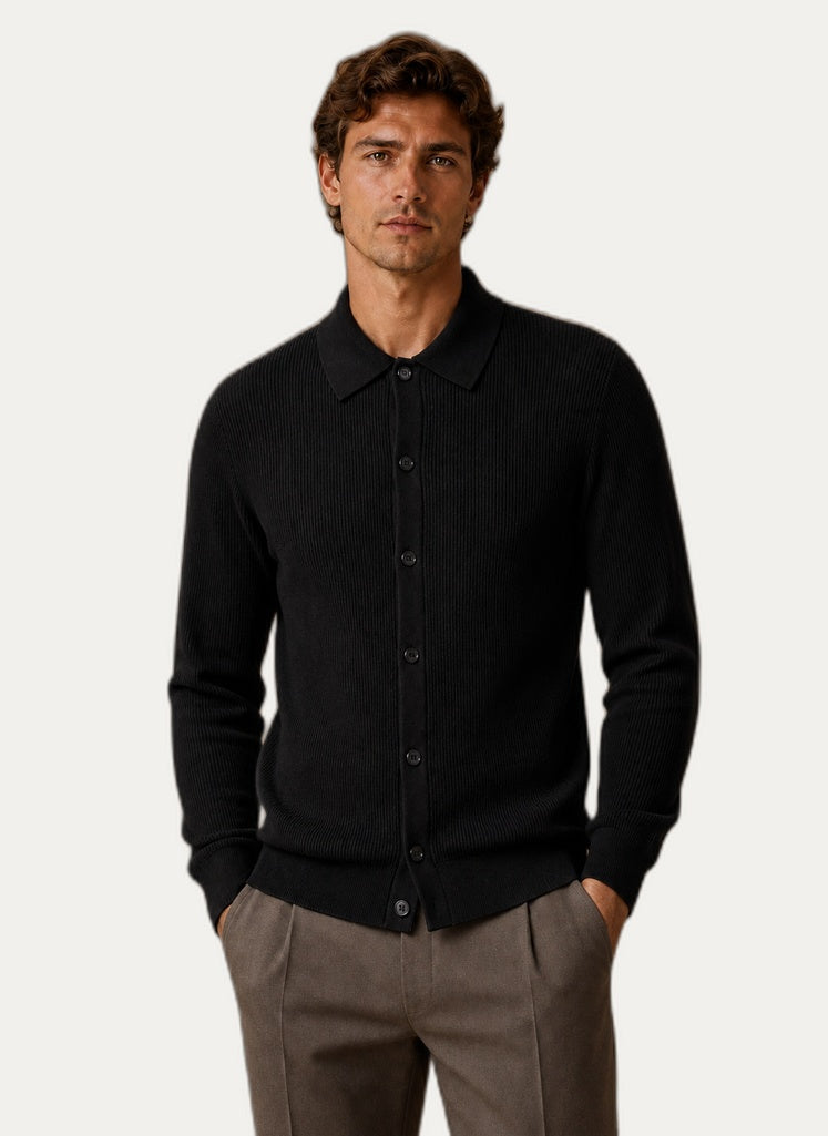 Cardigan homme col V noir, vue de face