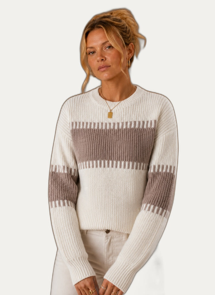 Pullover femme col rond blanc, vue de face