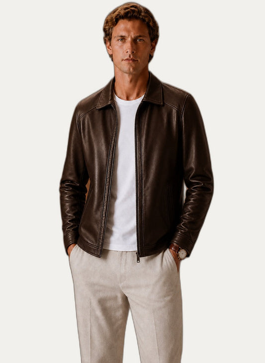 Veste en cuir look classique pour homme, vue de face