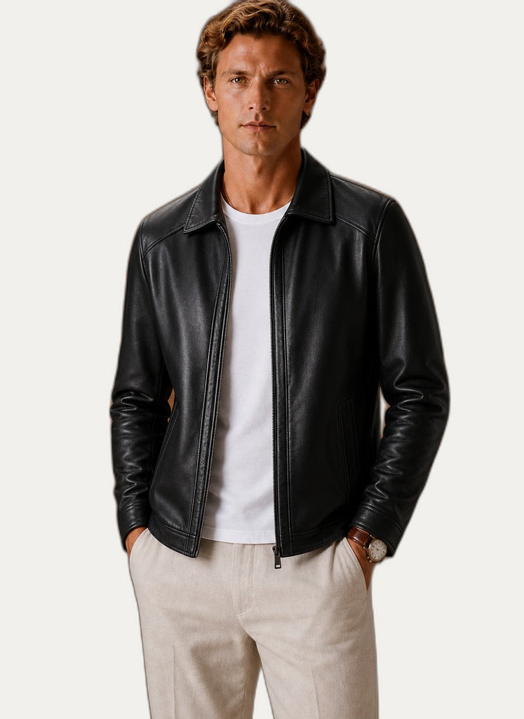 Veste en cuir look classique, coloris marron