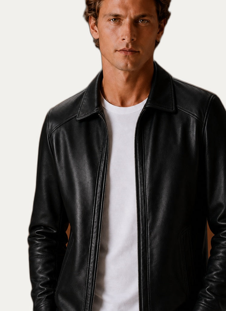 Veste en cuir look classique, zoom sur la matière