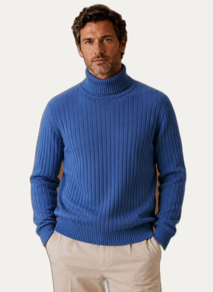 Pullover col rond homme, détail des manches ourlées