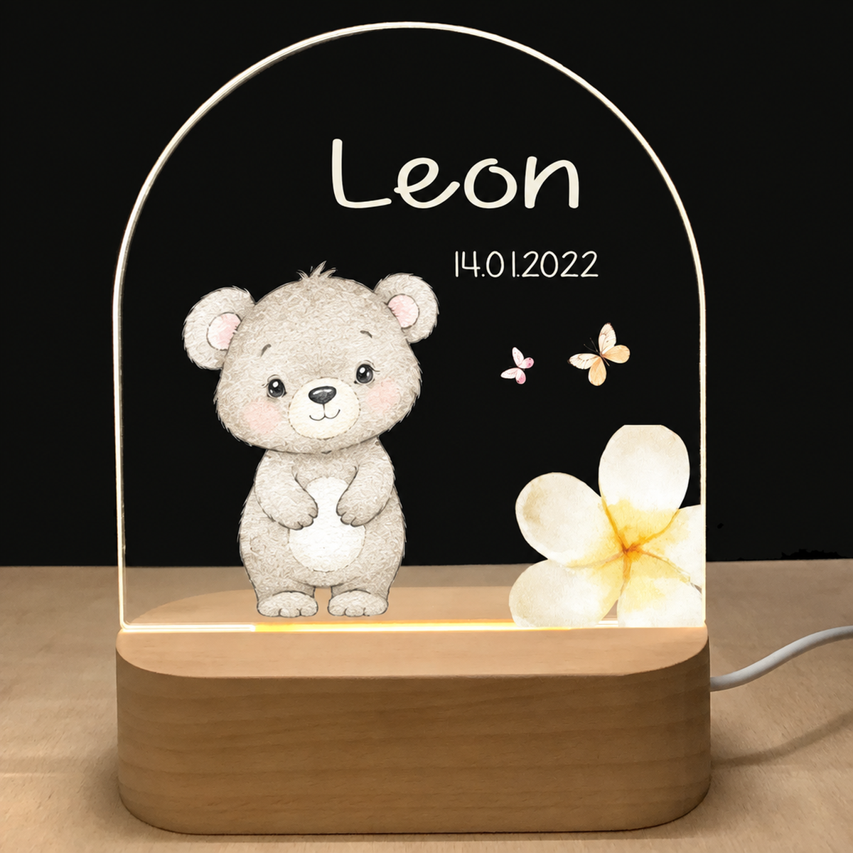 Veilleuse acrylique, motif ours