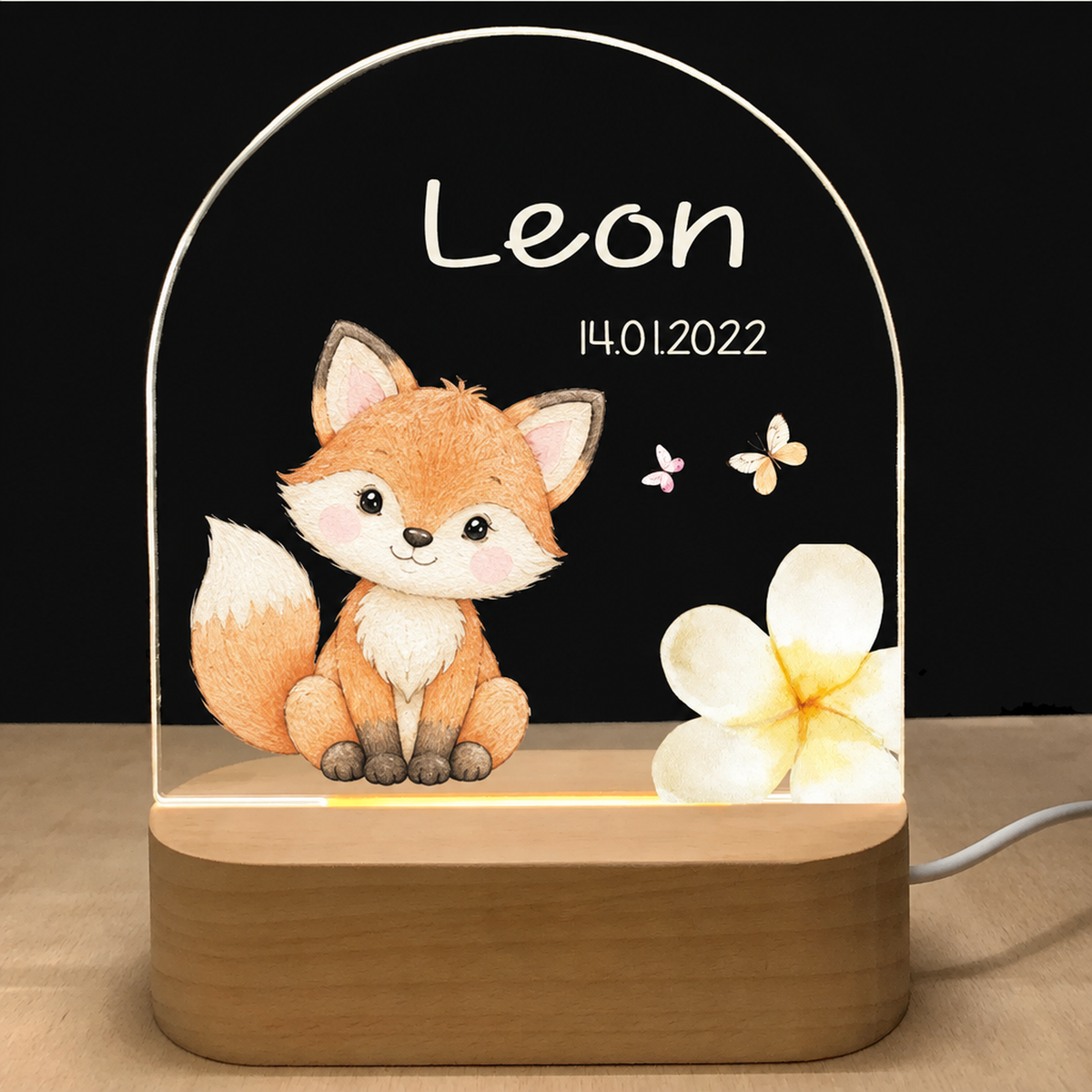 Veilleuse acrylique, motif renard