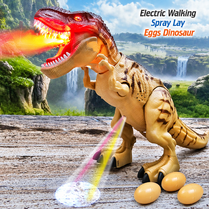 Dinosaure robot émettant une brume lumineuse animée par la gueule
