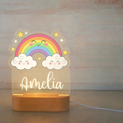 Veilleuse animal personnalisée, motif arc-en-ciel et nuages