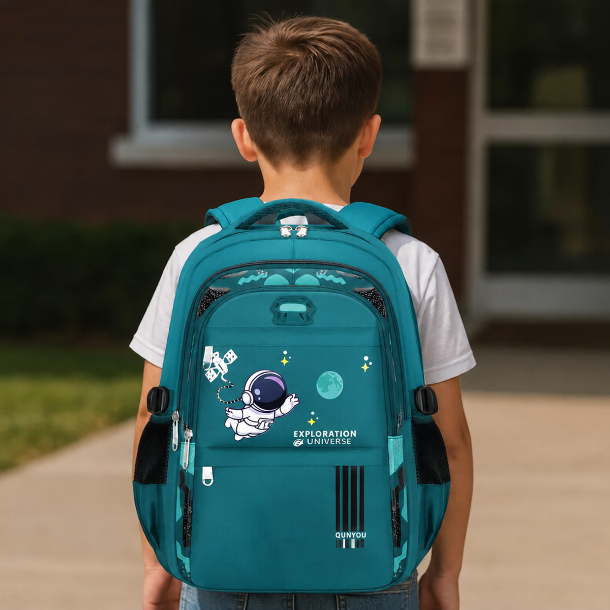 Sac à dos scolaire espace coloris sarcelle imperméable