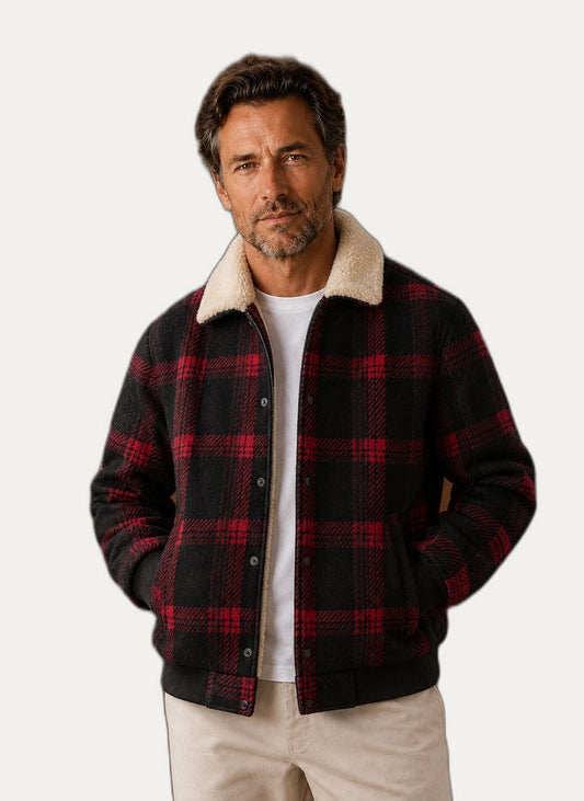 Veste bomber sherpa homme coloris rouge, vue de face