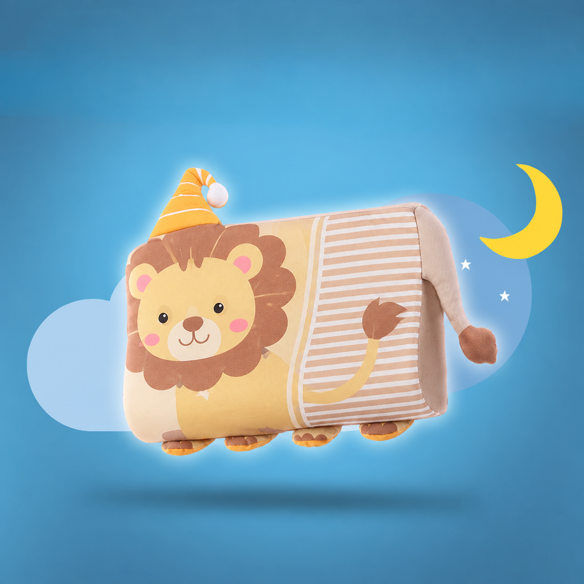 Oreiller corps en forme d'animal, motif lion avec bonnet de nuit