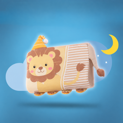 Oreiller corps en forme d'animal, motif lion avec bonnet de nuit